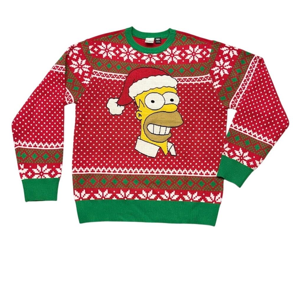 The Simpsons Ugly Christmas Sweater Fair Isle Homer Santa Hat Festive Size S